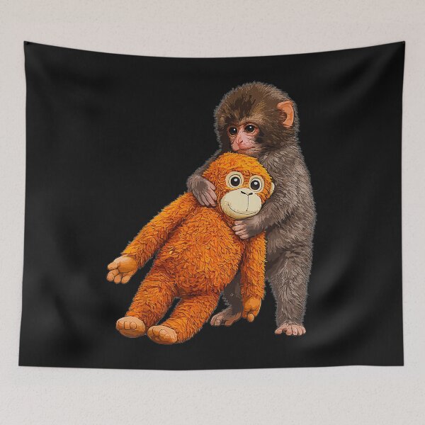 Item preview, Cute Baby Monkey Hugging Stuffed Animal Primate designed and sold by FemmeForge.