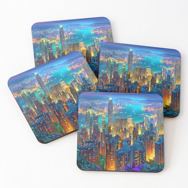 Item preview, Vibrant Night Cityscape with Lush Greenery Elements designed and sold by Artessie.