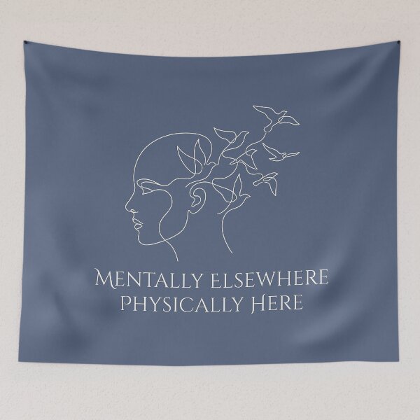 Item preview, Mentally Elsewhere Physically Here Line Art | Daydreamer Quote Minimalist designed and sold by IM Hunter.