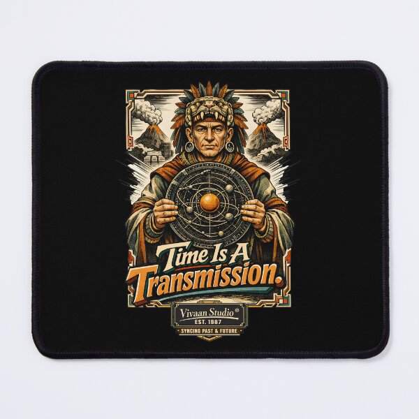 Item preview, Mayan Astronomer Time Is A Transmission Ancient Alien Theory Sci-Fi Poster, Sacred Geometry Galactic Calendar Obsidian Disc Aztec Jaguar Warrior Art Print designed and sold by Vivaan Studio.