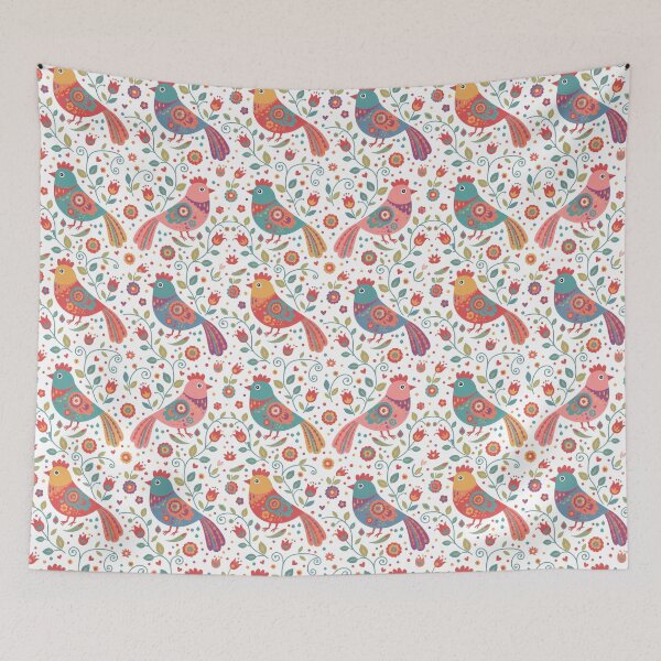 Item preview, Folk Bird Seamless Repeating Pattern – Scandinavian Folk Art by heidiannemorris © designed and sold by FOLK ART FUSION.