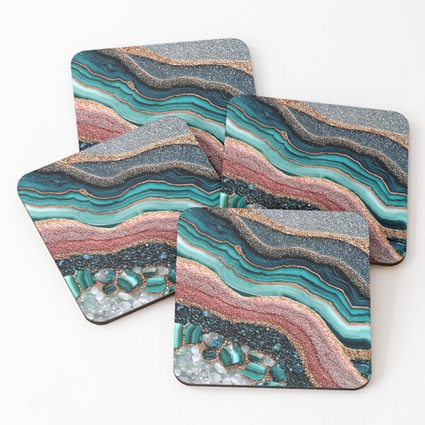 Item preview, Teal and Pink Agate Stone Pebbles Crystals in Waves designed and sold by Orianah.