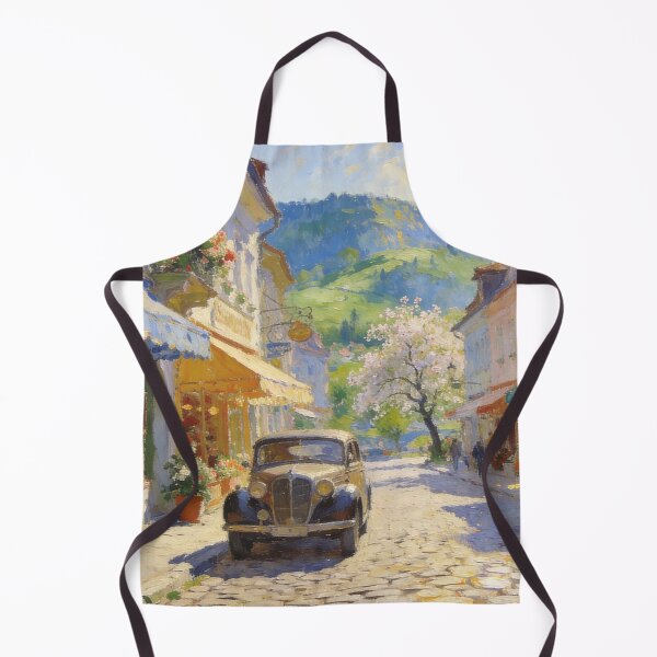 Item preview, Impressionist Street Scene Painting, Charming Shops & Vintage Car Landscape Wall Art designed and sold by BlareBlare.