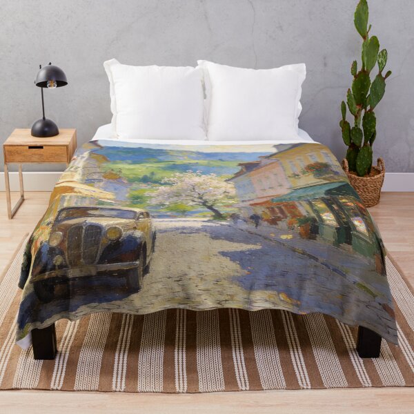 Item preview, Impressionist Street Scene Painting, Charming Shops & Vintage Car Landscape Wall Art designed and sold by BlareBlare.