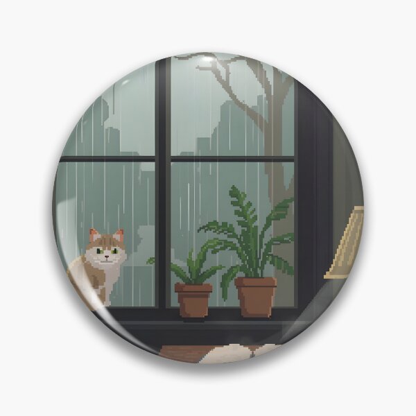 Item preview, Cozy Pixel Cafe Rainy Day Cat | Art Print designed and sold by ThePixelArchive.