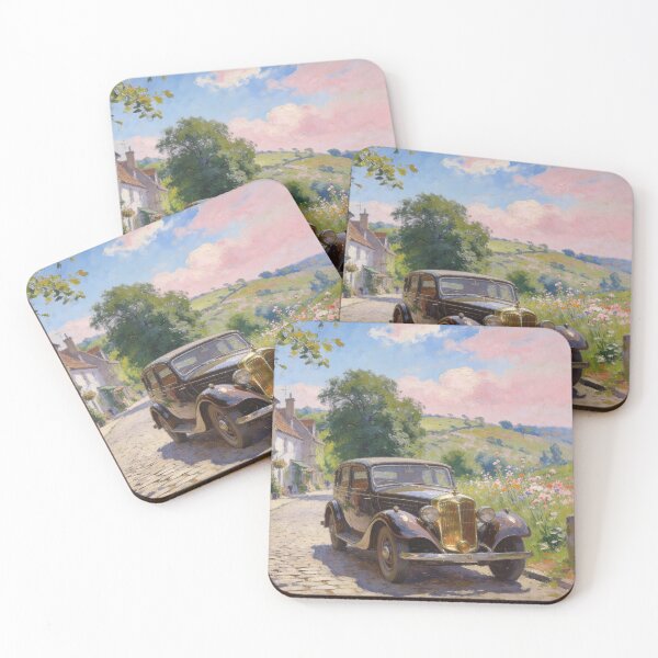 Item preview, Romantic Old Town Street Artwork, Vintage Car & Boutique Shop Decor designed and sold by BlareBlare.