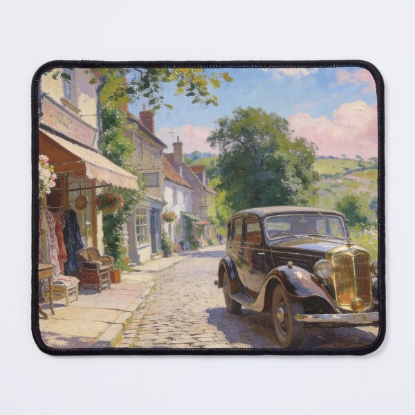 Item preview, Romantic Old Town Street Artwork, Vintage Car & Boutique Shop Decor designed and sold by BlareBlare.
