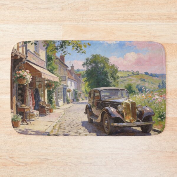 Item preview, Romantic Old Town Street Artwork, Vintage Car & Boutique Shop Decor designed and sold by BlareBlare.