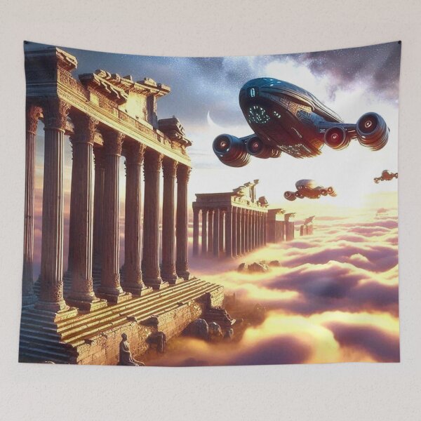 Item preview, Spaceship Passing Over Roman Temples designed and sold by Dogandesighn.