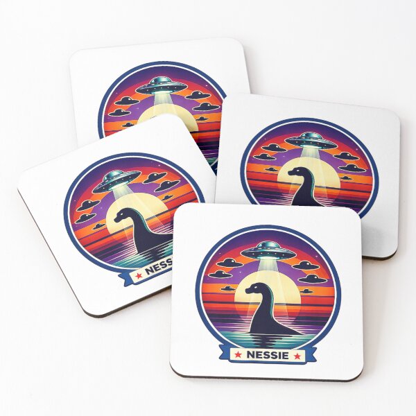 Item preview, Nessie Loch Ness Monster UFO Abduction Retro Synthwave Sunset Space Art designed and sold by HuserPiri.