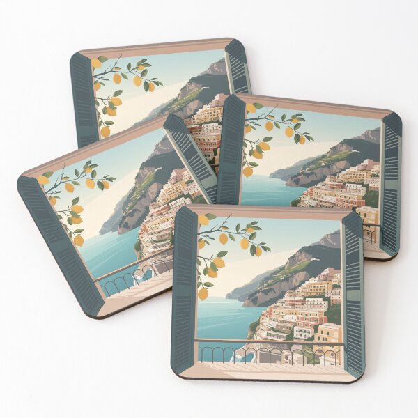 Item preview, Minimalist Amalfi Coast Poster | Positano Balcony View Scandinavian Coastal Travel Art designed and sold by Tamas Das.