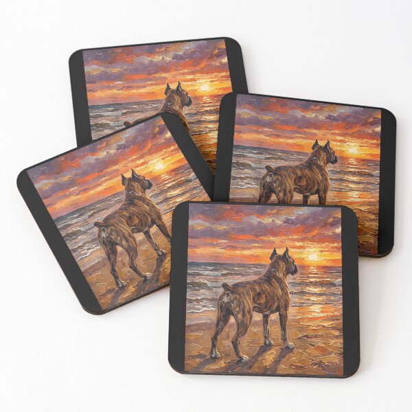 Item preview, Boxer Dog Watching Sunset Beach Oil Painting Impressionist Pet Lover Gift designed and sold by RenettaFunky.