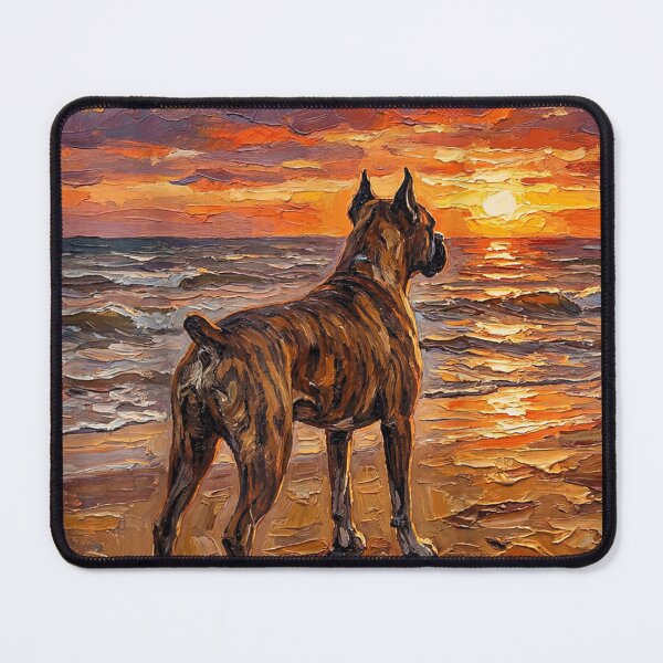 Item preview, Boxer Dog Watching Sunset Beach Oil Painting Impressionist Pet Lover Gift designed and sold by RenettaFunky.