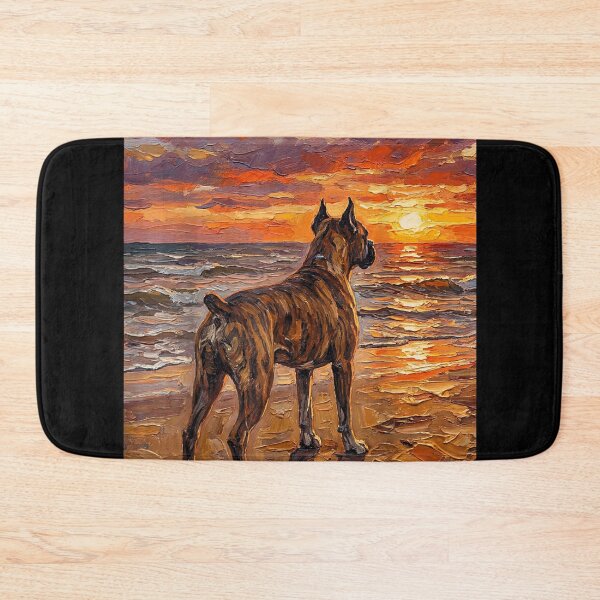 Item preview, Boxer Dog Watching Sunset Beach Oil Painting Impressionist Pet Lover Gift designed and sold by RenettaFunky.