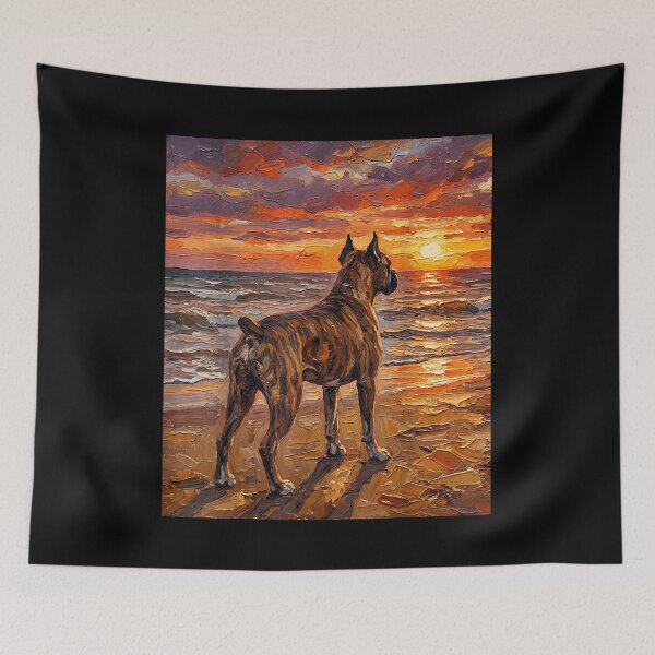 Item preview, Boxer Dog Watching Sunset Beach Oil Painting Impressionist Pet Lover Gift designed and sold by RenettaFunky.