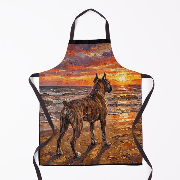 Item preview, Boxer Dog Watching Sunset Beach Oil Painting Impressionist Pet Lover Gift designed and sold by RenettaFunky.