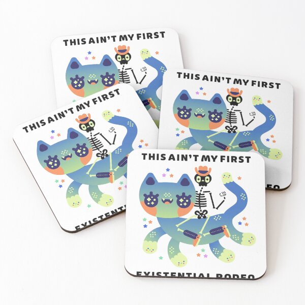 Item preview, Existential Rodeo Skeleton Riding Blue Cat Kawaii Art designed and sold by JossDesign15.
