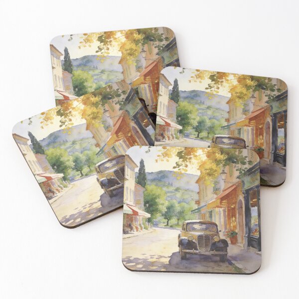 Item preview, Elegant Historic Street Scene, Vintage Car & Floral Shop Impressionist Print designed and sold by BlareBlare.