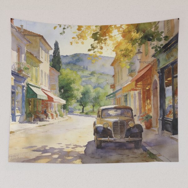 Item preview, Elegant Historic Street Scene, Vintage Car & Floral Shop Impressionist Print designed and sold by BlareBlare.