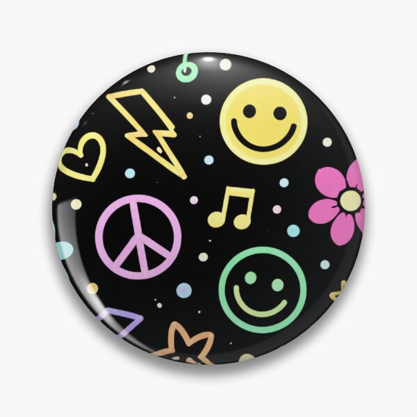 Item preview, Neon Retro Doodle Pattern – 90s Aesthetic Smiley & Peace Print designed and sold by Inkae Studio.