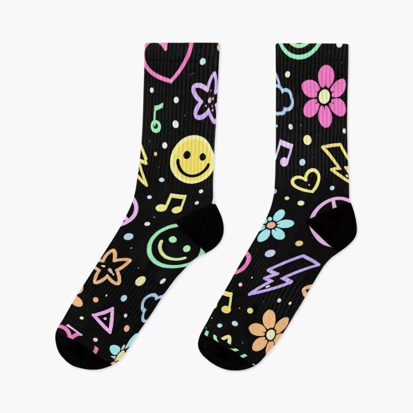 Item preview, Neon Retro Doodle Pattern – 90s Aesthetic Smiley & Peace Print designed and sold by Inkae Studio.