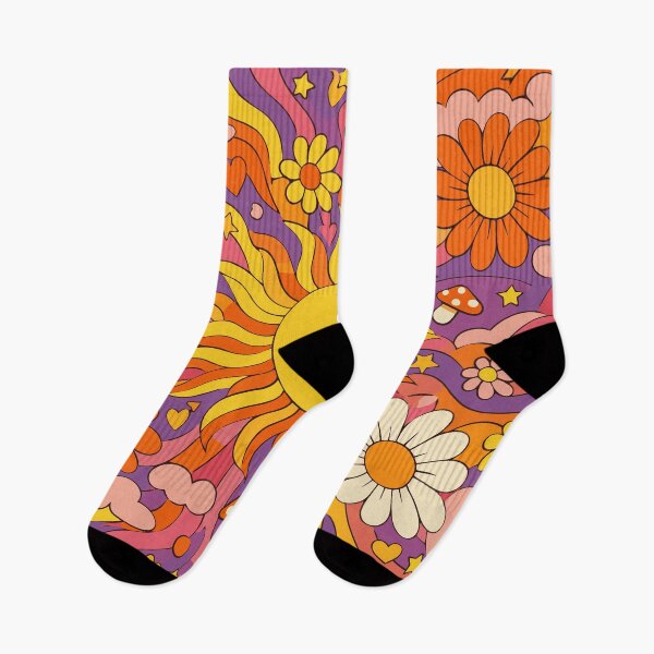 Item preview, Retro Groovy Sun & Flowers - 70s Psychedelic Mushroom & Rainbow Art designed and sold by Far Out Goods.