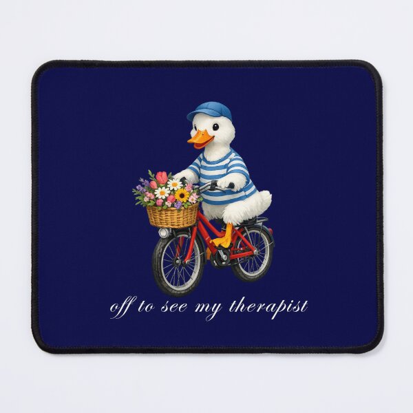 Item preview, Off To See My Therapist – Cute Duck on Bicycle Illustration designed and sold by tarzbol.