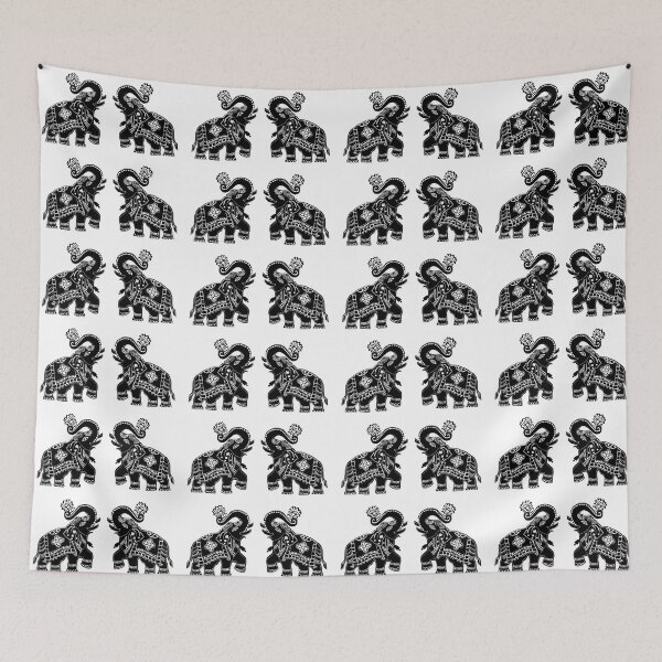 Item preview, Ornate Indian Elephant Pair Illustration designed and sold by ShreecreatE.