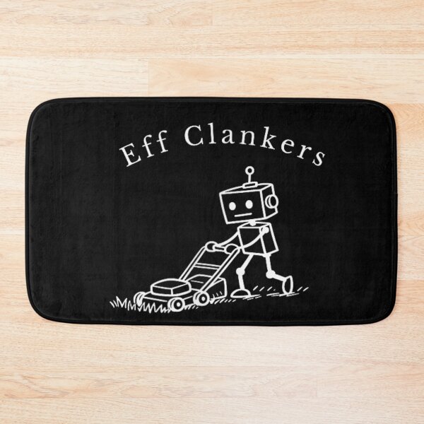 Item preview, Eff Clankers Funny Robot Mowing Lawn Retro Sci-Fi Droid Illustration designed and sold by DogoMalulu.