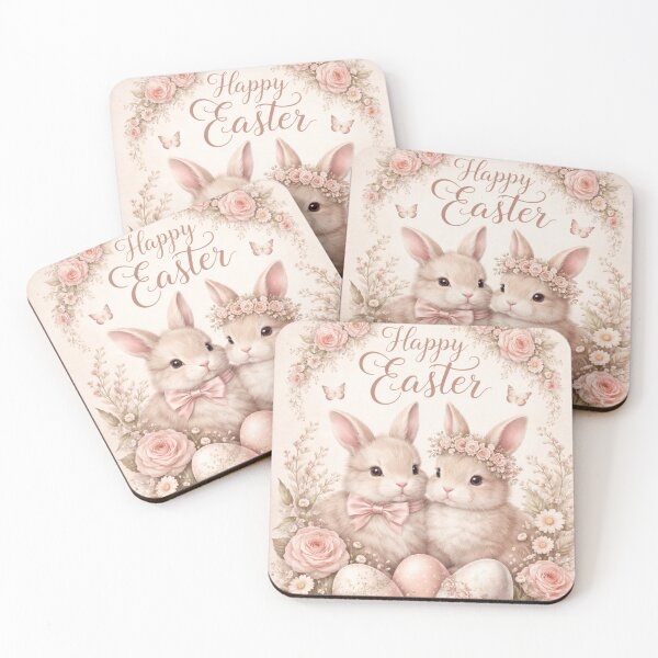 Item preview, Happy Easter Vintage Design with Cute Bunnies designed and sold by BlushMoodStudio.