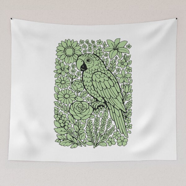 Item preview, Floral Parrot Botanical Illustration – Sage Green Tropical Bird Art for Nature Lovers designed and sold by SweetManar.