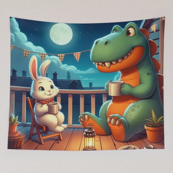 Item preview, cute rabbit and dinosaur coffee drinking designed and sold by Dogandesighn.