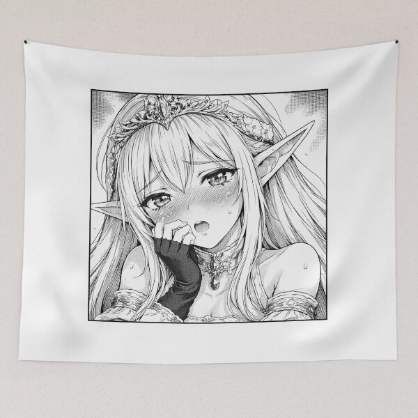 Item preview, Blushing Elf Princess Manga Panel | Black and White Anime Aesthetic designed and sold by TokyoCraft.