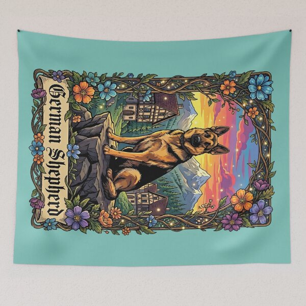 Item preview, German Shepherd Dog Bavarian Alps Sunset Art designed and sold by BorgSpareParts.