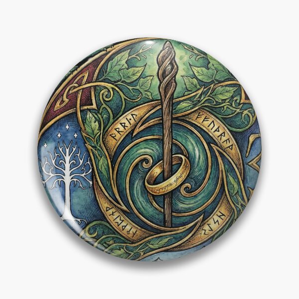Item preview, LOTR Elven Brooch Crest Fan Design – Green Leaf Silver Veins Emblem designed and sold by Senpaiwaves.