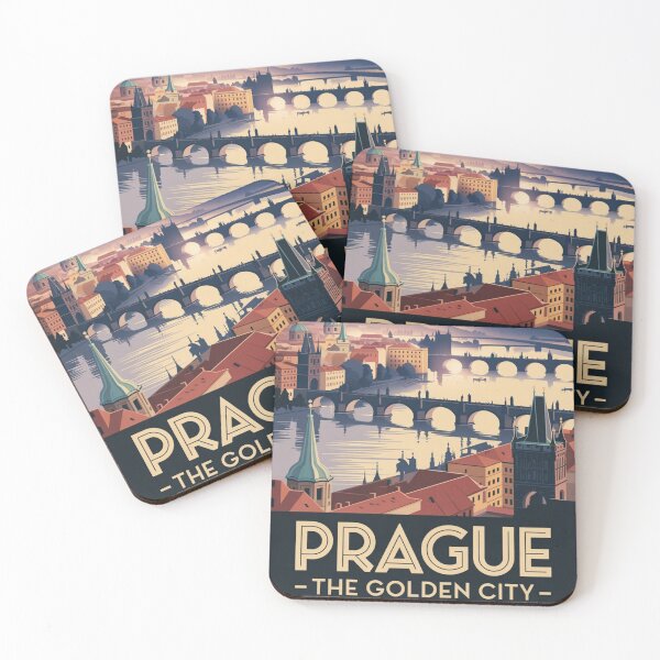 Item preview, Prague Vintage Travel Poster – Charles Bridge Golden Sunrise Wall Art designed and sold by Timeless Design.