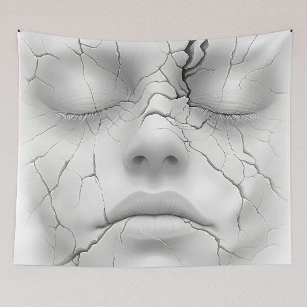 Item preview, Surreal cracked face, broken porcelain aesthetic design designed and sold by Shoot-The-Moon.