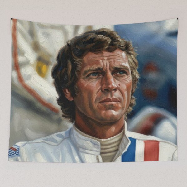 Item preview, The Pre-Race Ritual: Steve McQueen Impasto Portrait designed and sold by Art's Diner.