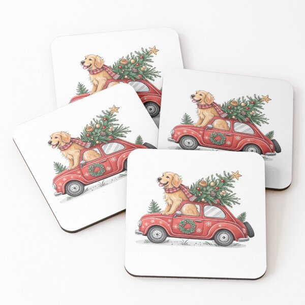Item preview, Golden Retriever Christmas Tree Red Car New Year designed and sold by iPrintPaws.