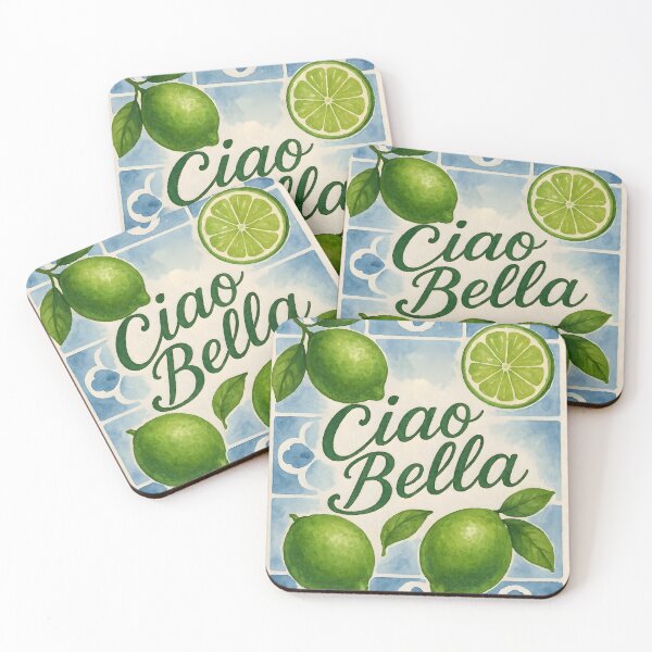 Item preview, Ciao Bella – Green Limes on Blue Italian Tiles Watercolor designed and sold by EmeraldeaArt.