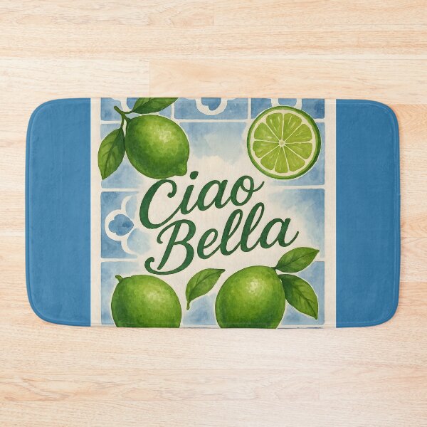 Item preview, Ciao Bella – Green Limes on Blue Italian Tiles Watercolor designed and sold by EmeraldeaArt.
