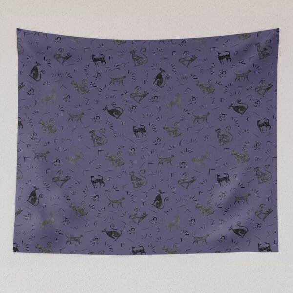 Item preview, Cave Art Cats on Dark Gray Indigo designed and sold by KSimpson838.
