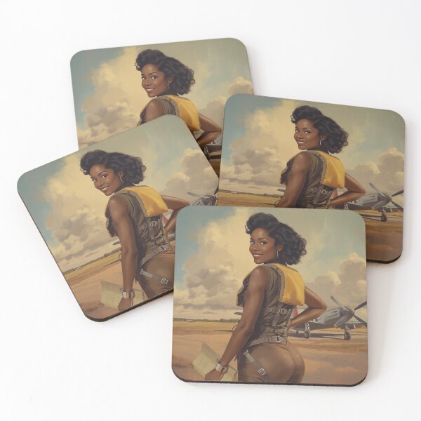 Item preview, 1940s Pin-Up Pilot Art Print – Vintage African American Aviator Oil Painting designed and sold by MissSaylor.