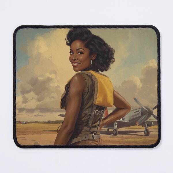 Item preview, 1940s Pin-Up Pilot Art Print – Vintage African American Aviator Oil Painting designed and sold by MissSaylor.