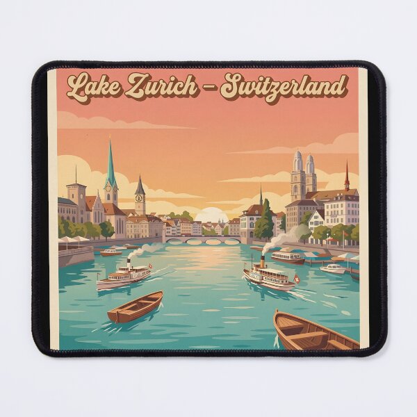 Item preview, Lake Zurich Switzerland – Vintage Travel Poster designed and sold by VVoodpecker Design.