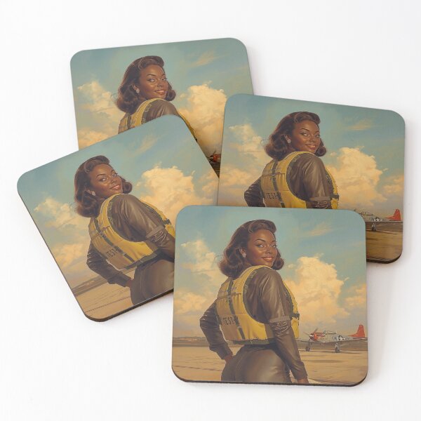 Item preview, Vintage 1940s Aviator Pin-Up Art – African American Female Pilot Runway Painting designed and sold by MissSaylor.