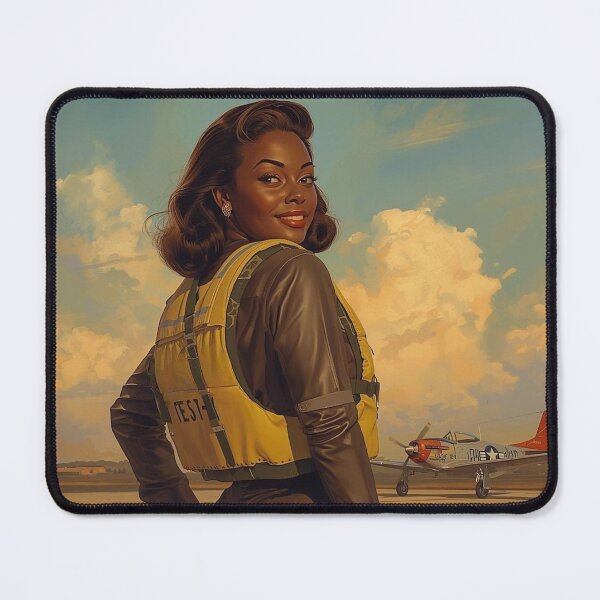 Item preview, Vintage 1940s Aviator Pin-Up Art – African American Female Pilot Runway Painting designed and sold by MissSaylor.