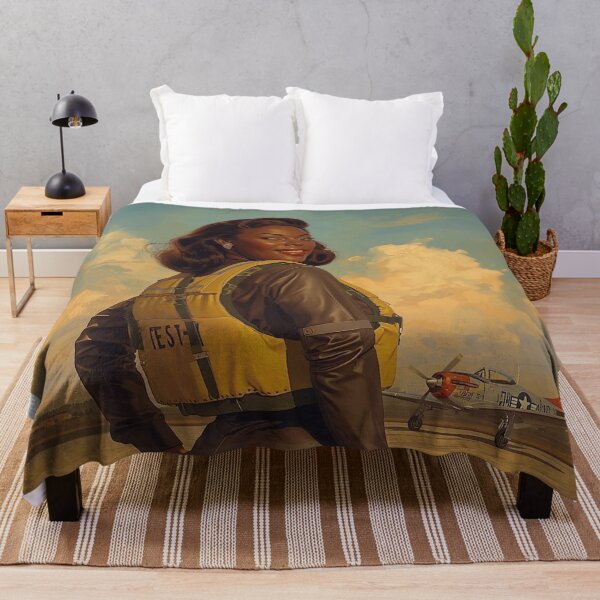 Item preview, Vintage 1940s Aviator Pin-Up Art – African American Female Pilot Runway Painting designed and sold by MissSaylor.