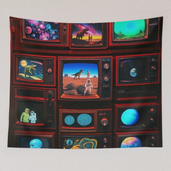 Item preview, Retro TV Wall Dinosaurs Astronauts Space Sci-Fi Art designed and sold by Cine8.