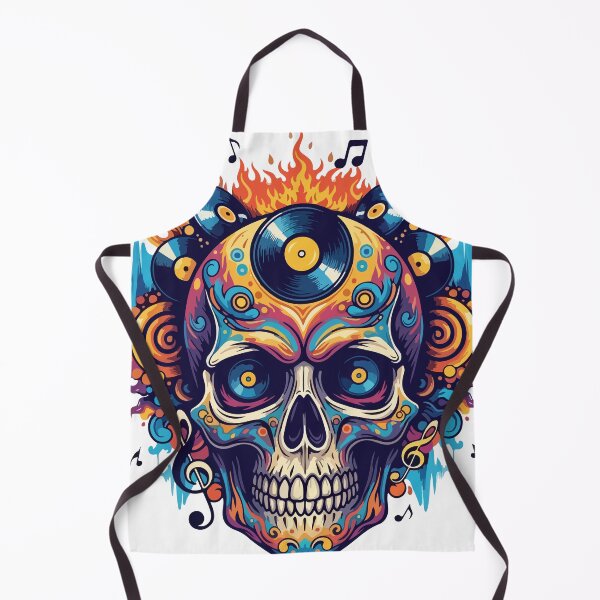 Item preview, Vibrant Musical Skull with Vinyl Records and Flames Illustration designed and sold by mdpzart.
